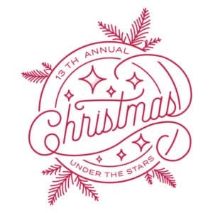 Logo for the 13th annual Christmas Under the Stars event at Howard Payne University, featuring festive typography and decorative elements. | HPU