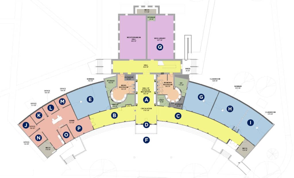 Floor plan of the Howard Payne University arena with color-coded sections and labeled seating areas. | HPU
