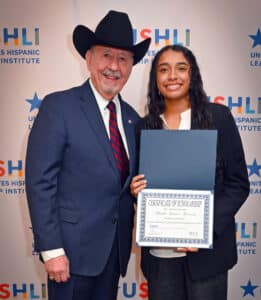 HPU freshman Shadia Herrera was awarded the Dr. Juan Andrade Scholarship for Young Hispanic Leaders at this year’s USHLI National Conference in Chicago. She is pictured with Dr. Andrade.