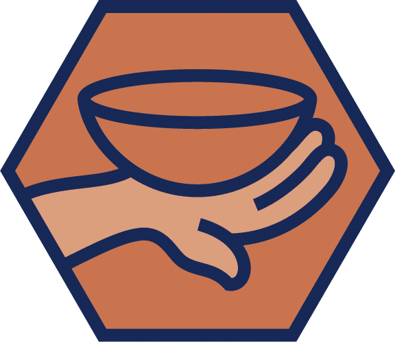 Howard Payne University’s core value of Called to Service is represented by a hand holding a bowl, signifying Christ washing the feet of His disciples.