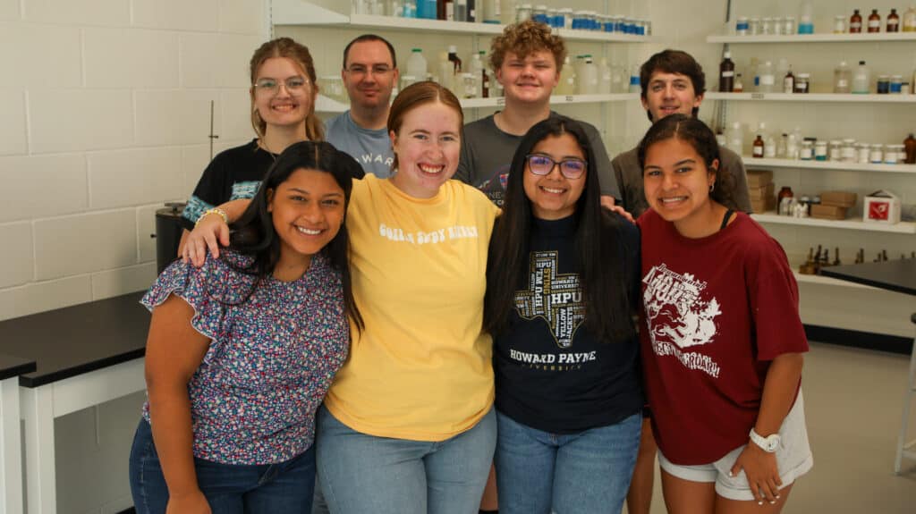 HPU recently held the annual Summer Research Symposium. Pictured in the back row are, from left, Sabre Holdar, Dr. Dennis Gibson, Kaden Bryan and Isaac Nowowiejski; in the front row are, from left, Mariah Garcia, Bethany Blair, Magaly Cervantes and Victoria Ramos.