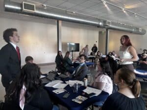 Participants from Breckenridge and Gustine high schools participate in a mock round.